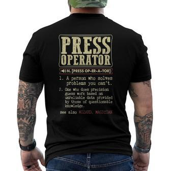 Press Operator Dictionary Term Men's Back Print T-shirt | Mazezy