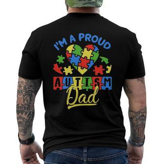 Proud Autism Dad Awareness Father Day Autistic Son Daughter Men's Crewneck Short Sleeve Back Print T-shirt | Mazezy