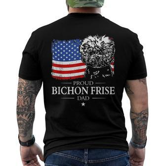 Mens Proud Bichon Frise Dad American Flag Patriotic Dog Men's Back Print T-shirt | Mazezy