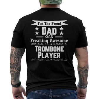 Proud Dad Awesome Trombone Player Marching Band Men's Back Print T-shirt | Mazezy