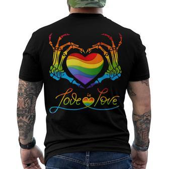 Rainbow Heart Skeleton Love Is Love Lgbt Gay Lesbian Pride Men's Back Print T-shirt | Mazezy