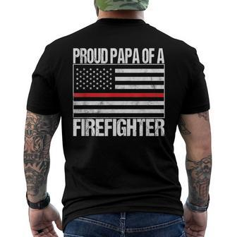 Red Line Flag Proud Papa Of A Firefighter Fireman Men's Back Print T-shirt | Mazezy