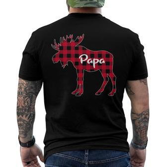 Mens Red Plaid Papa Moose Xmas Red Buffalo Family Pajama Men's Back Print T-shirt | Mazezy