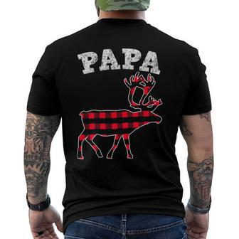 Red Plaid Papa Reindeer Top Matching Family Christmas Pj Men's Back Print T-shirt | Mazezy