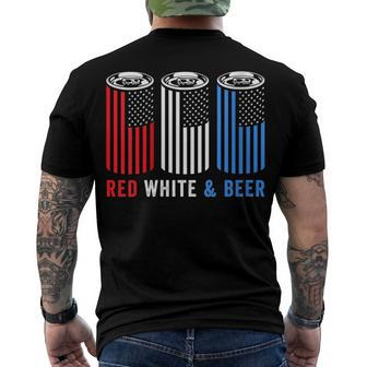 Womens Red White & Beer 4Th Of July Wine Red White Blue Beer Men's T-shirt Back Print - Seseable