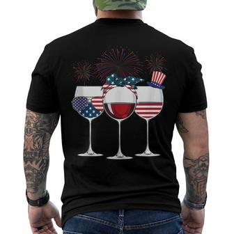 Red White And Blue Wine Glass 4Th Of July Men's T-shirt Back Print - Seseable