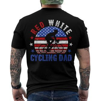 Mens Red White Cycling Dad 4Th Of July American Flag Men's T-shirt Back Print - Seseable