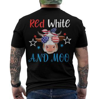 Red White And Moo Patriotic Cow Usa Flag 4Th Of July Farmer Men's T-shirt Back Print - Seseable