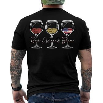 Red Wine & Blue 4Th Of July Wine Red White Blue Merica Usa Men's Back Print T-shirt | Mazezy
