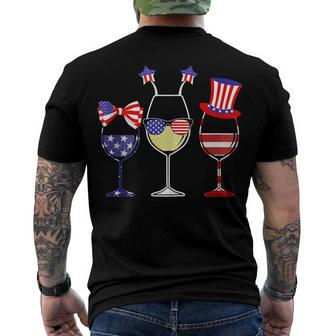 Red Wine And Blue 4Th Of July Red White Blue Wine Glasses Men's T-shirt Back Print - Seseable