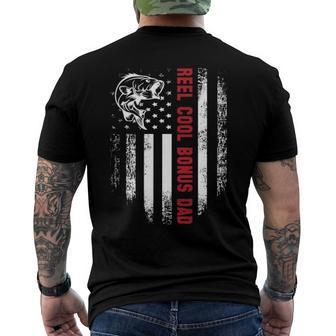 Reel Cool Bonus Dad American Flag Fishing Fathers Day Men's Back Print T-shirt | Mazezy