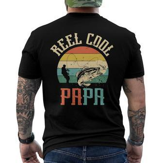 Reel Cool Papa Fishing Dad Fathers Day Fisherman Fish Men's Back Print T-shirt | Mazezy