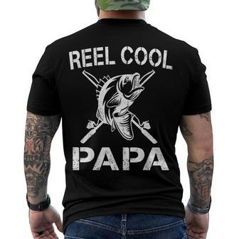 Reel Cool Papa Fishing Dad Fathers Day Fisherman Fish Men's T-shirt Back Print - Seseable
