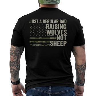 Regular Dad Raising Wolves Not Sheep - Soldier Camo Usa Flag Men's Back Print T-shirt | Mazezy