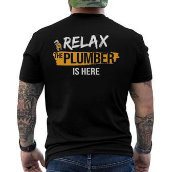 Relax Here Is Pipefitting Plumbing Plumber Men's Back Print T-shirt | Mazezy