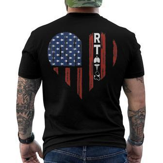 Respiratory Therapist Heart Retro American Flag 4Th Of July Men's T-shirt Back Print - Seseable