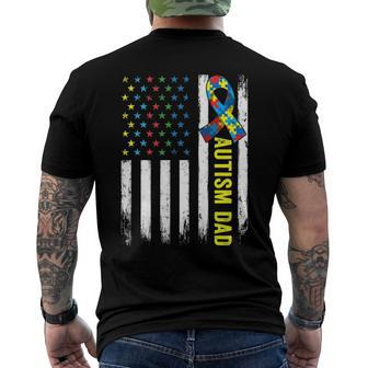 Retro American Flag Autism Dad Awareness Autistic Men's Back Print T-shirt | Mazezy