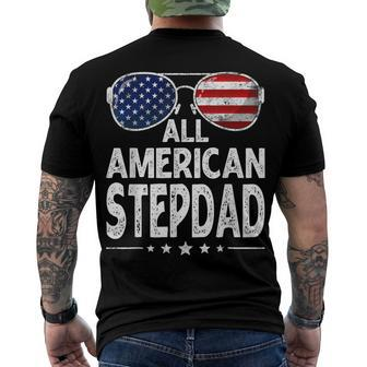 Mens Retro Fathers Day Family All American Stepdad 4Th Of July Men's T-shirt Back Print - Seseable