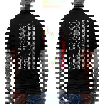 Retro Single Dad Saurus Awareness American Flag Autism Men's Back Print T-shirt | Mazezy