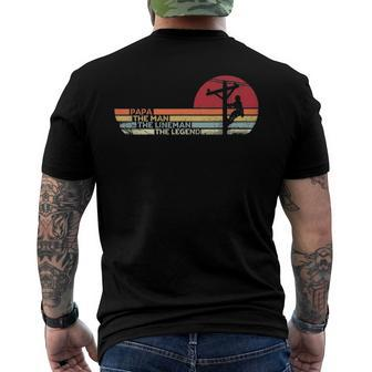 Retro Style Papa The Man Lineman Legend Fathers Day Lineman Men's Back Print T-shirt | Mazezy