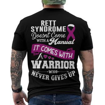 Rett Syndrome Doesnt Come With A Manual It Comes With A Warrior Who Never Gives Up Purple Ribbon Rett Syndrome Rett Syndrome Awareness Men's Crewneck Short Sleeve Back Print T-shirt | Favorety DE