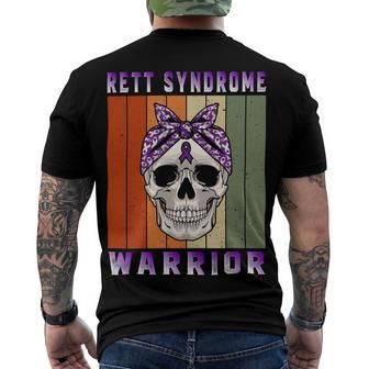 Rett Syndrome Warrior Skull Women Vintage Purple Ribbon Rett Syndrome Rett Syndrome Awareness Men's Crewneck Short Sleeve Back Print T-shirt | Favorety AU