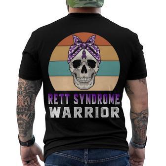 Rett Syndrome Warrior Skull Women Vintage Purple Ribbon Rett Syndrome Rett Syndrome Awareness V2 Men's Crewneck Short Sleeve Back Print T-shirt | Favorety