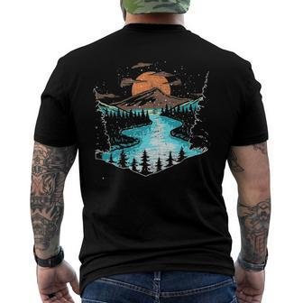 River Full Moon Mountain Outdoor Nature Tree Wildlife Forest Men's Back Print T-shirt | Mazezy