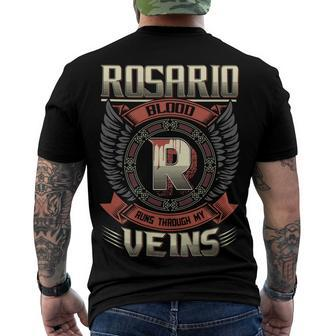 Rosario Blood Run Through My Veins Name Men's Crewneck Short Sleeve Back Print T-shirt - Seseable