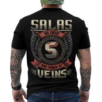 Salas Blood Run Through My Veins Name Men's Crewneck Short Sleeve Back Print T-shirt - Seseable