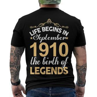 September 1910 Birthday Life Begins In September 1910 V2 Men's T-Shirt Back Print - Seseable