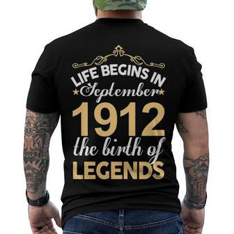September 1912 Birthday Life Begins In September 1912 V2 Men's T-Shirt Back Print - Seseable