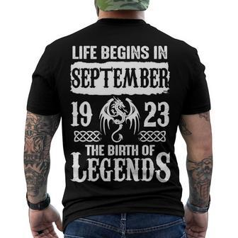 September 1923 Birthday Life Begins In September 1923 Men's T-Shirt Back Print - Seseable