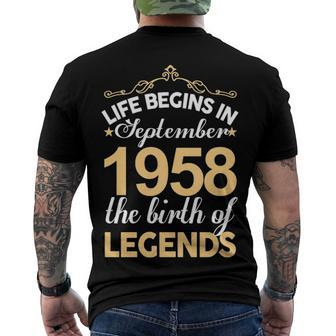 September 1958 Birthday Life Begins In September 1958 V2 Men's T-Shirt Back Print - Seseable