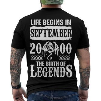September 2000 Birthday Life Begins In September 2000 Men's T-Shirt Back Print - Seseable