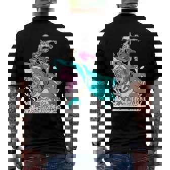 Skeleton Surfing Shark Halloween Men's Back Print T-shirt | Mazezy