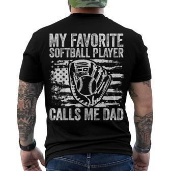Softball Dad American Flag 4Th Of July Catcher Men's T-shirt Back Print - Seseable