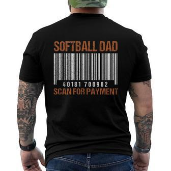 Softball Dad Scan For Payment Barcode Softball Lover Father Men's Back Print T-shirt | Mazezy