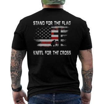 Stand For The Flag Kneel For The Cross 4Th Of July Men's Back Print T-shirt | Mazezy