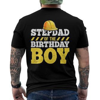Stepdad Of The Birthday Boy Construction Hat Birthday Party Men's Back Print T-shirt | Mazezy