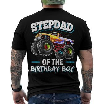 Stepdad Of The Birthday Boy Matching Family Monster Truck Men's T-shirt Back Print - Seseable