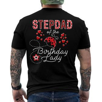 Mens Stepdad Of The Birthday Lady Ladybug Birthday Hearts Men's T-shirt Back Print - Seseable