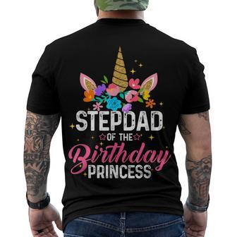 Stepdad Of The Birthday Princess Unicorn Birthday Men's T-shirt Back Print - Seseable