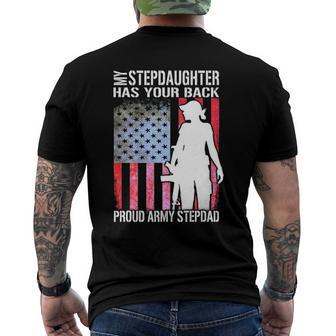 My Stepdaughter Has Your Back Proud Army Stepdad Men's Back Print T-shirt | Mazezy