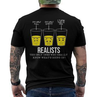 Text Realist Pessimist Optimist Glass Half Full Men's Back Print T-shirt | Mazezy
