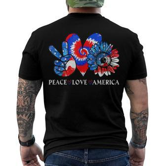 Tie Dye 4Th Of July Peace Love America Sunflower Patriotic Men's T-shirt Back Print - Seseable