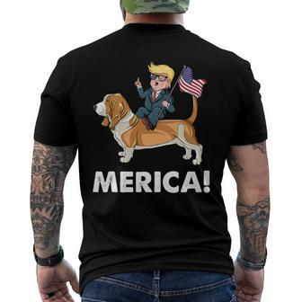 Trump Merica Riding A Basset Hound Dog 4Th July Men's Back Print T-shirt | Mazezy