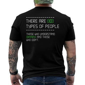 Types Of People Computer Nerd Binary Code Programmer Men's Back Print T-shirt | Mazezy