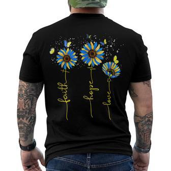 Ukraine Flag Sunflower Vintage Faith Cross Hope Love Men's T-shirt Back Print - Seseable