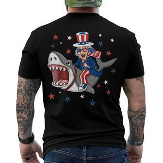 Uncle Sam Riding Shark 4Th Of July Patriotic Boys Kids Men's T-shirt Back Print - Seseable
